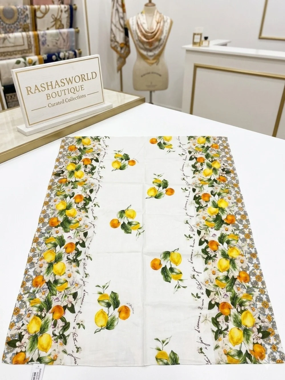 Antica Sartoria 2026 Lemon & Orange Print Scarf - White